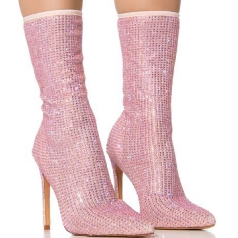 Azalea Wang Behida Pink Rhinestone Stiletto Sock Ankle boot women size 7.5